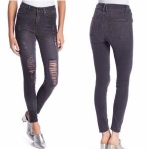 Good American Good Waist Distressed Black Skinny Jean Size 32